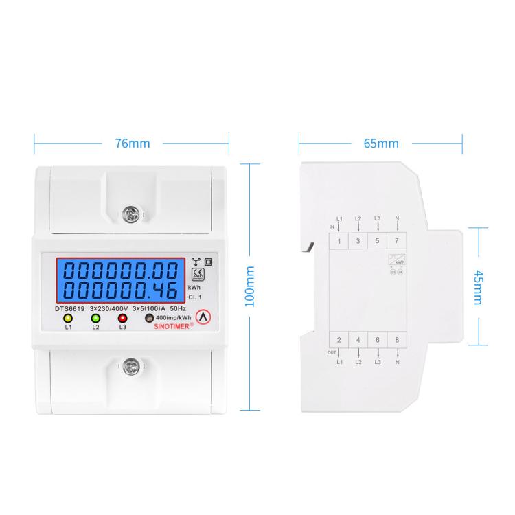 Contatore di energia trifase a 4 fili 100A 380V CA, alimentazione temporanea, può essere ripristinata, montato su guida DIN, SINOTIMER DTS6619-046