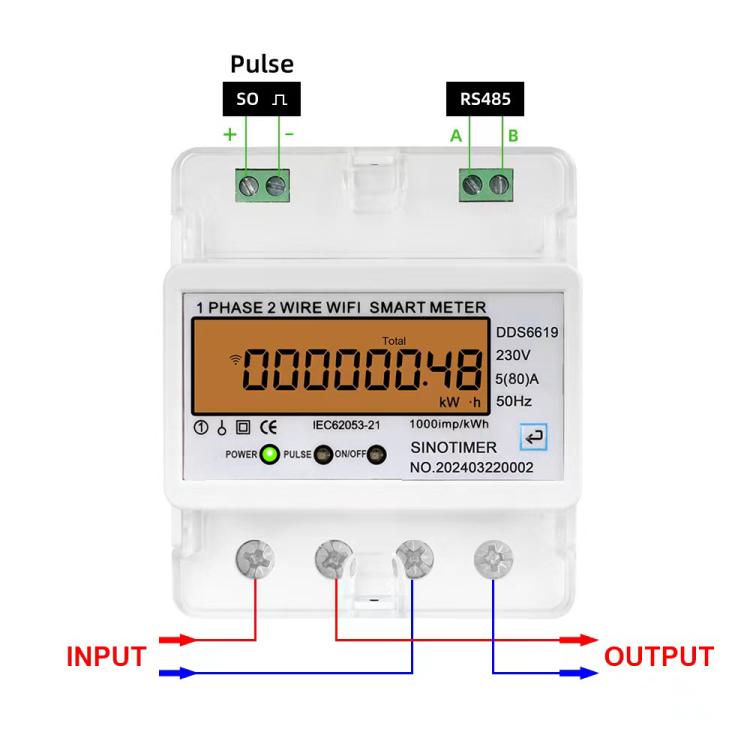 Contatore di energia WiFi Tuya monofase AC 220V, SINOTIMER DDS6619-048 80A With Switch, SINOTIMER DDS6619-047 100A Without Switch