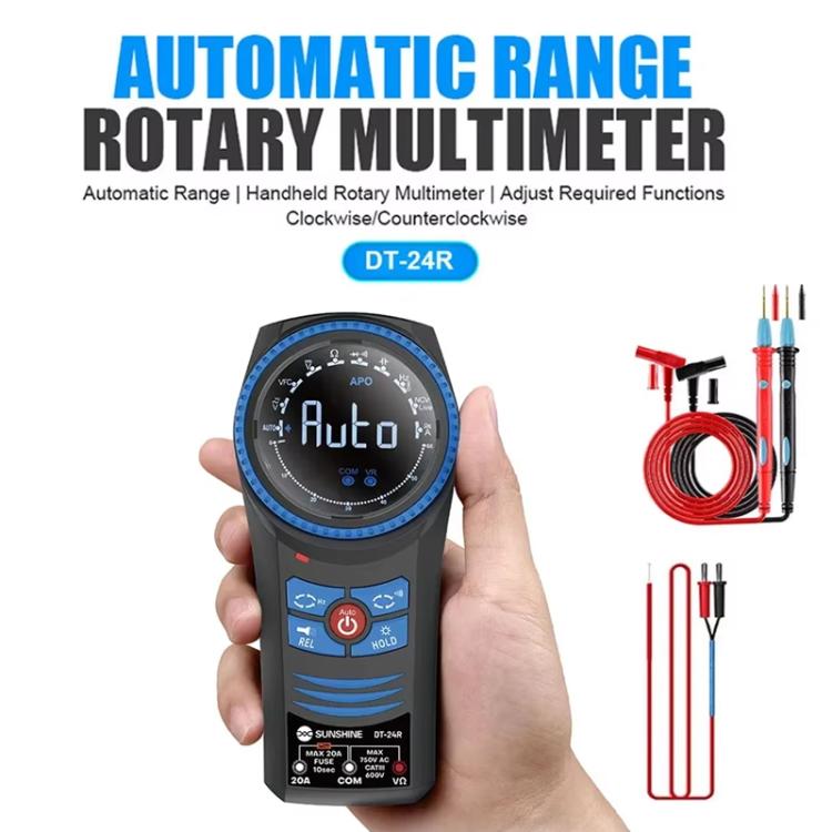 Multimetro rotativo con auto-range, misurazione della resistenza alla tensione, cicalino, SUNSHINE DT-24R