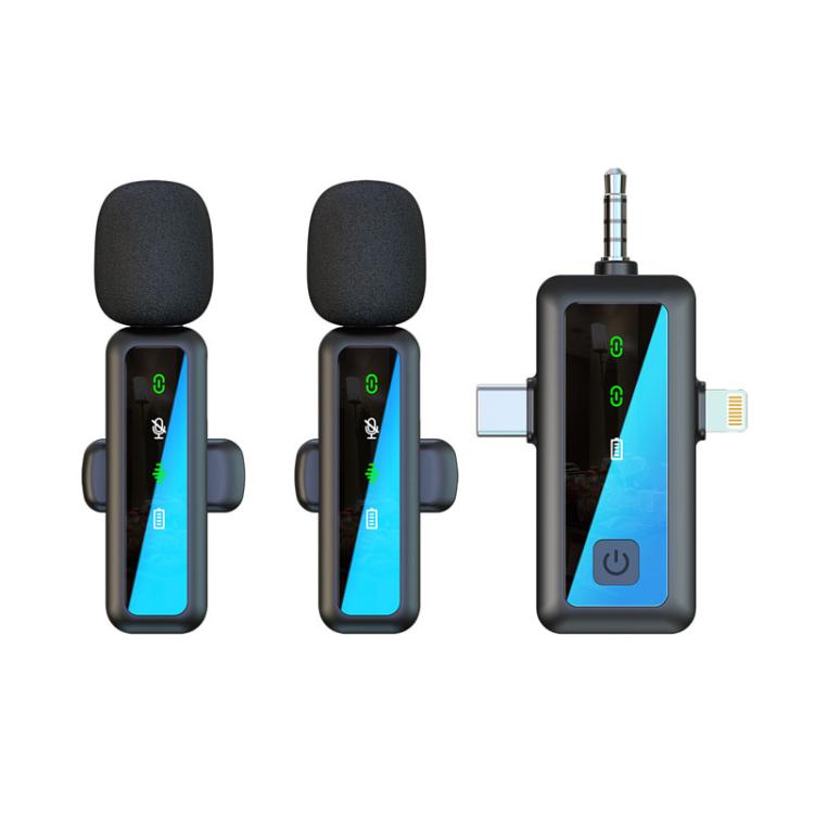 H65 Microfono wireless Lavalier 3 in 1 per trasmissioni esterne con cancellazione del rumore Microfono per telecamera sportiva, Single Mic, Dual Mic