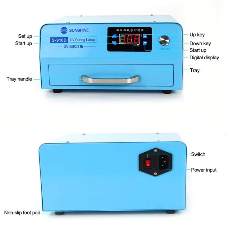 SUNSHINE S-918B UV Curing Filming Box LED ad alta potenza UV per cellulare Schermo curvo Strumento di riparazione colla ottica senza ombre, SUNSHINE S-918B (US Plug 110V), SUNSHINE S-918B (EU Plug 220V)