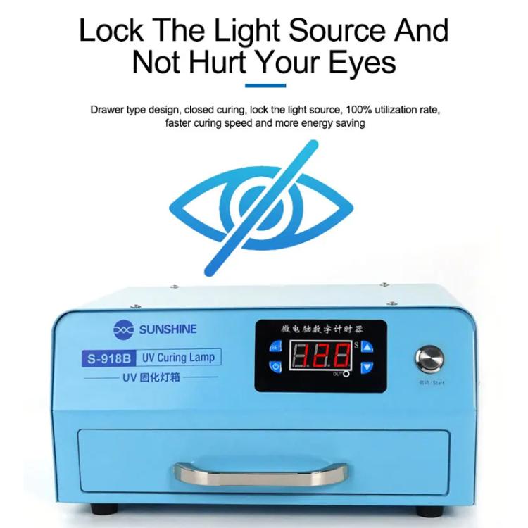 SUNSHINE S-918B UV Curing Filming Box LED ad alta potenza UV per cellulare Schermo curvo Strumento di riparazione colla ottica senza ombre, SUNSHINE S-918B (US Plug 110V), SUNSHINE S-918B (EU Plug 220V)