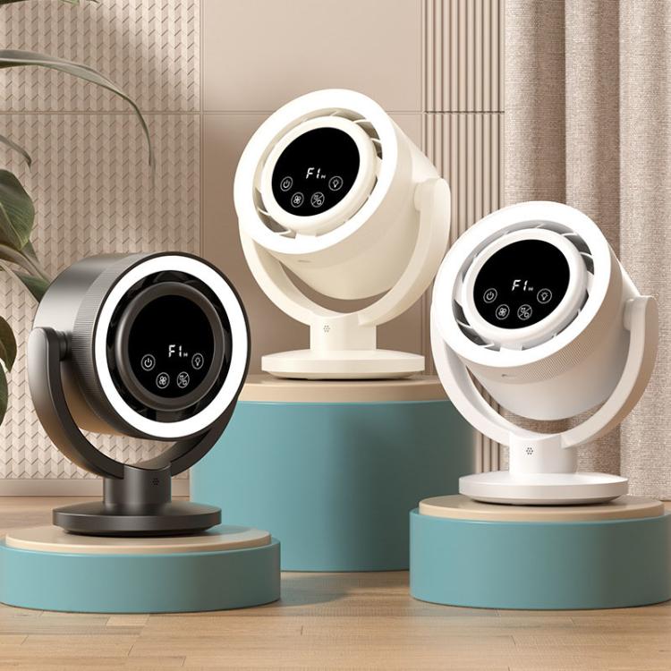 F168 Ventilatore da tavolo con controllo vocale intelligente, touch screen, con testa che scuote, alta velocità di rotazione, luce notturna senza pale