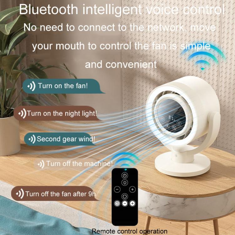 F168 Ventilatore da tavolo con controllo vocale intelligente, touch screen, con testa che scuote, alta velocità di rotazione, luce notturna senza pale