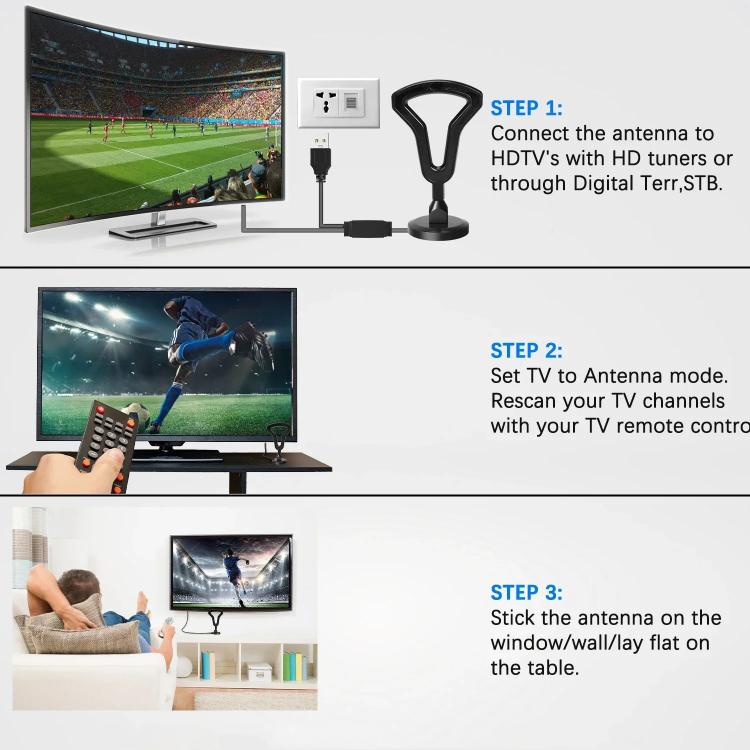 Antenna TV digitale Antenna TV terrestre DVB-T2 Ricevitore segnale interno ed esterno, 5M DVB-T2