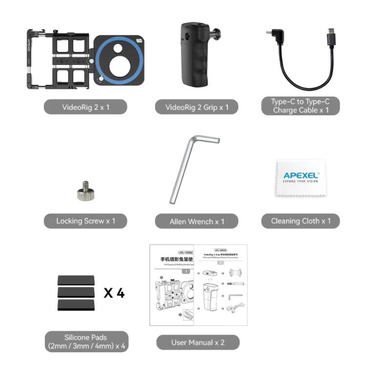 APEXEL VideoRig 2 Pro Smart Bluetooth Handle Set di gabbie per conigli per fotografia mobile, APL-VG05CH