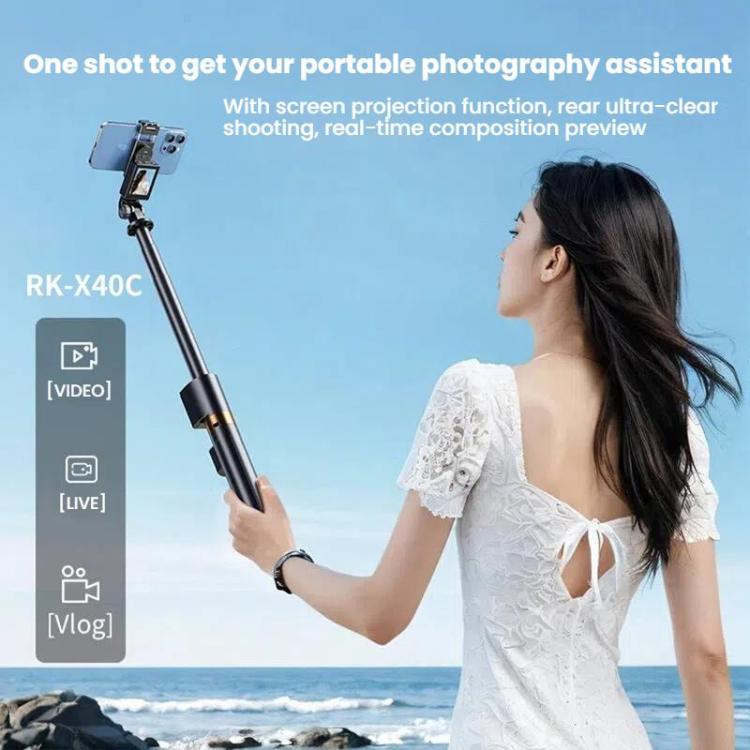 Supporto per selfie con mirroring dello schermo del telefono cellulare, visualizzazione in tempo reale, treppiede per foto posteriore del telefono cellulare