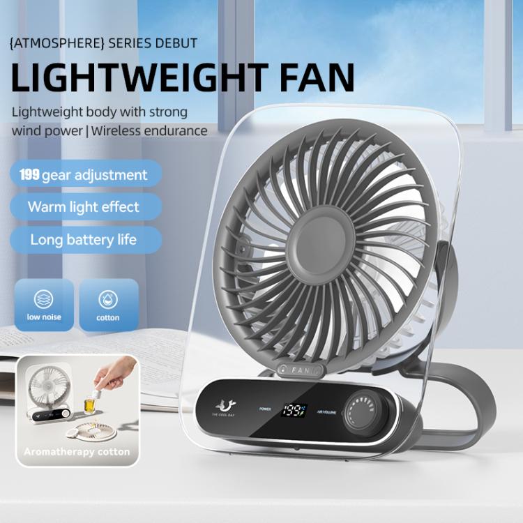Ventilatore da tavolo a parete a 199 velocità con maniglia e luce integrata, aromaterapia in cotone
