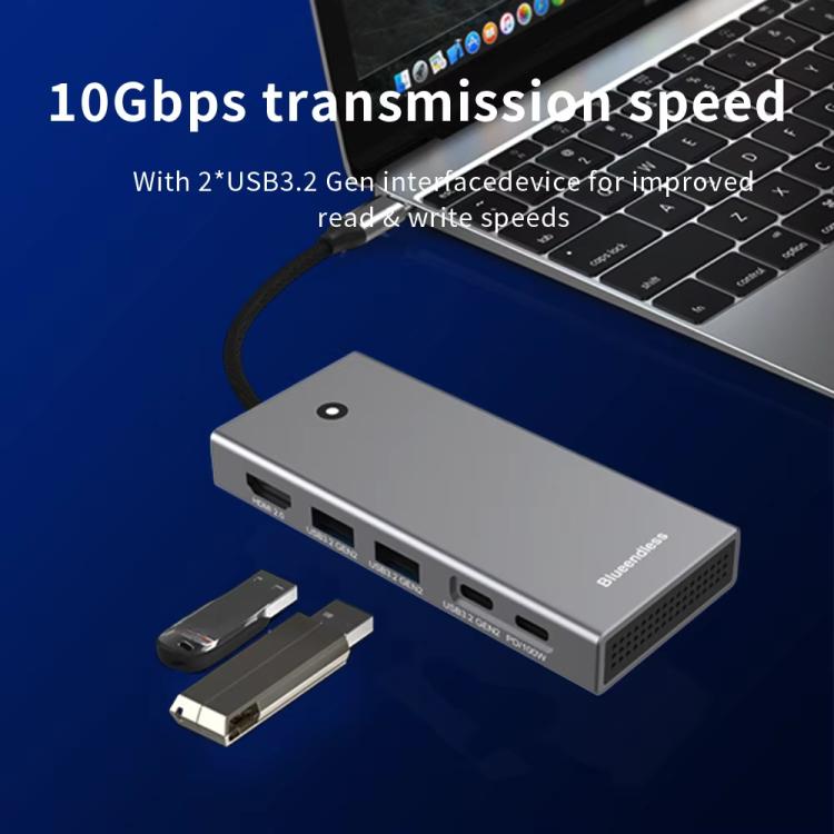 Blueendless M.2 Nvme/Sata HUB per disco rigido a doppio protocollo, 4K60Hz+USB 10G x 2+Type-C 10G+PD100W, USB 10G x 2 + Type-C 10G + 5V2A, USB2.0 x 2 + SD/TF2.0