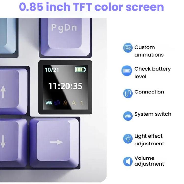 Tastiera da gioco meccanica Ajazz AK820 Pro Wireless Bluetooth Tri-mode con guarnizione Hot Swap personalizzata e schermo TFT, Gift Axis Purple, Flying Fish Spindle Purple, Gift Axis Black, Flying Fish Spindle Black