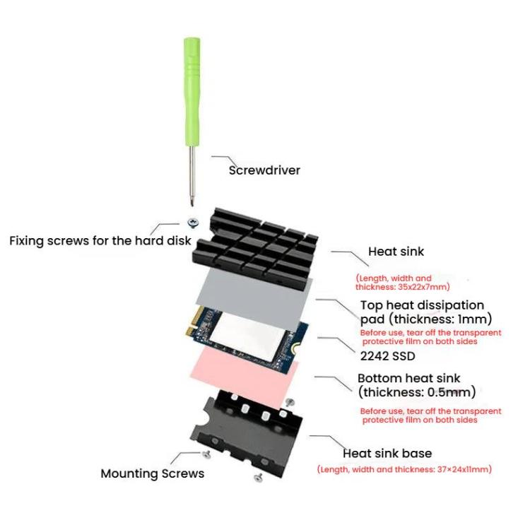 Dissipatore di calore per unità a stato solido SSD M.2 2242 FinalCool Radiatore in alluminio, M.2 2242 Black
