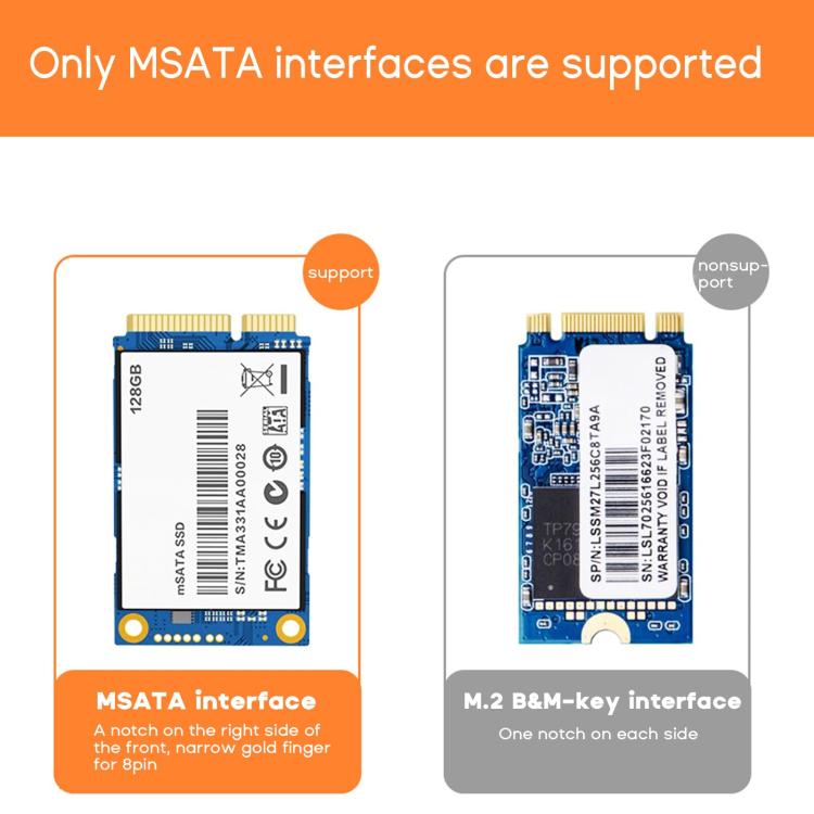 JEYI mSATA a USB 3.1 Tipo-C 6 Gbps SSD Enclosure Adapter Case Custodia SSD esterna in alluminio, JEYI