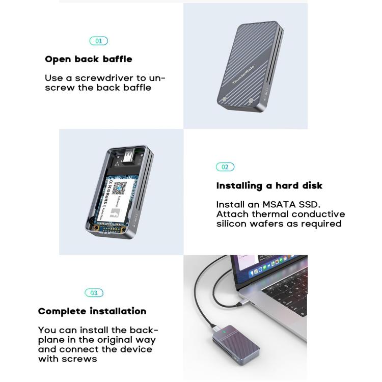 JEYI mSATA a USB 3.1 Tipo-C 6 Gbps SSD Enclosure Adapter Case Custodia SSD esterna in alluminio, JEYI