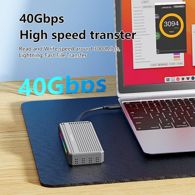 Blueendless M.2 Nvme SSD Box Lettore di dischi rigidi da 40 Gbps, USB4 Box, USB4 Box with RGB Lights + Fan