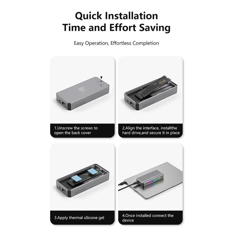 Blueendless M.2 Nvme SSD Box Lettore di dischi rigidi da 40 Gbps, USB4 Box, USB4 Box with RGB Lights + Fan