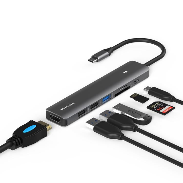Stazione di aggancio multifunzionale di tipo C Blueendless, 5-in-1 HDMI + PD + USB3.0 + USB2.0 x 2, 7-in-1 HDMI + PD + USB3.0 + USB2.0 x 2 + SD + TF