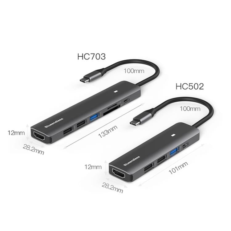 Stazione di aggancio multifunzionale di tipo C Blueendless, 5-in-1 HDMI + PD + USB3.0 + USB2.0 x 2, 7-in-1 HDMI + PD + USB3.0 + USB2.0 x 2 + SD + TF