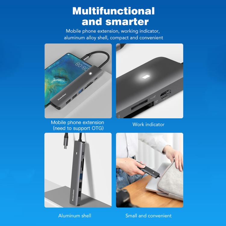 Stazione di aggancio multifunzionale di tipo C Blueendless, 5-in-1 HDMI + PD + USB3.0 + USB2.0 x 2, 7-in-1 HDMI + PD + USB3.0 + USB2.0 x 2 + SD + TF