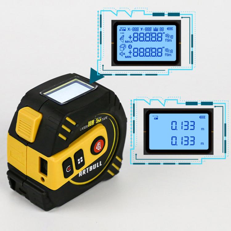 Telemetro laser a infrarossi ricaricabile 2 in 1 + metro a nastro da 5 m, Laser 40m, Laser 80m