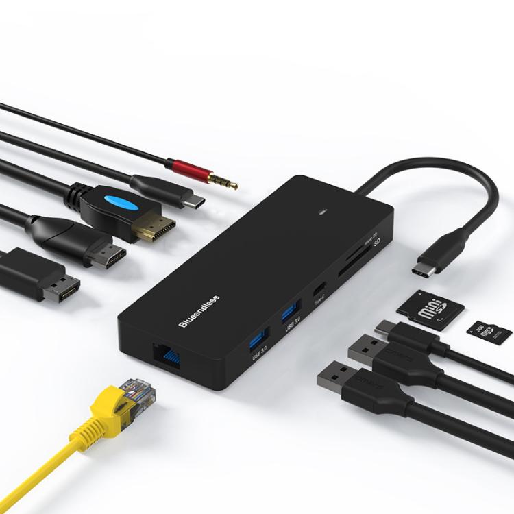 Blueendless Type-C Gigabit Ethernet Port HUB multischermo con display diverso, DP x 2 + HDMI, HDMI x 2 + DP