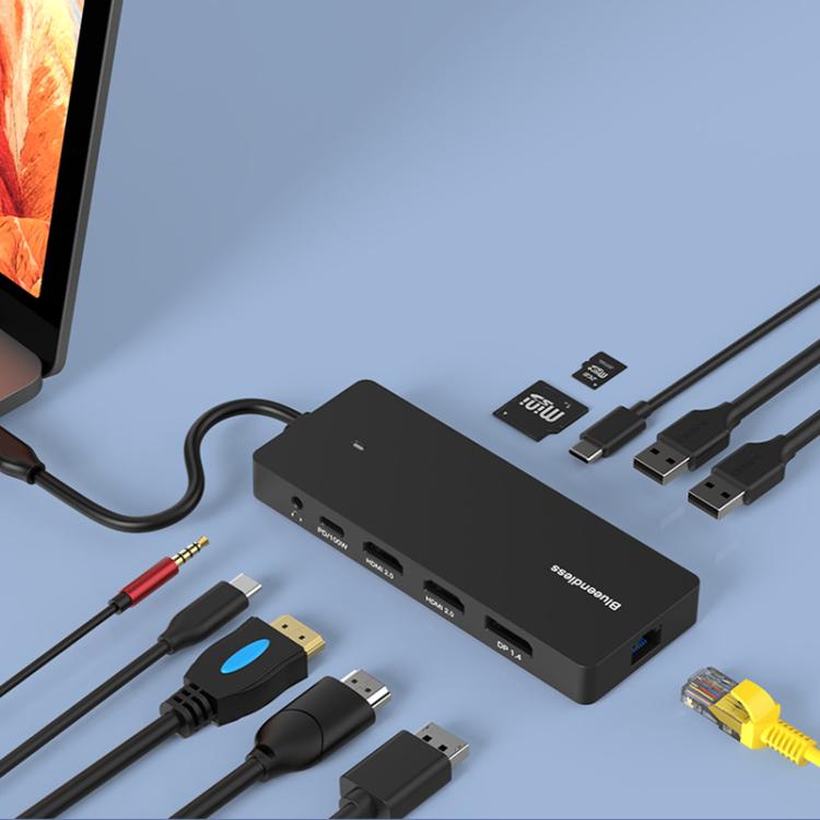 Blueendless Type-C Gigabit Ethernet Port HUB multischermo con display diverso, DP x 2 + HDMI, HDMI x 2 + DP