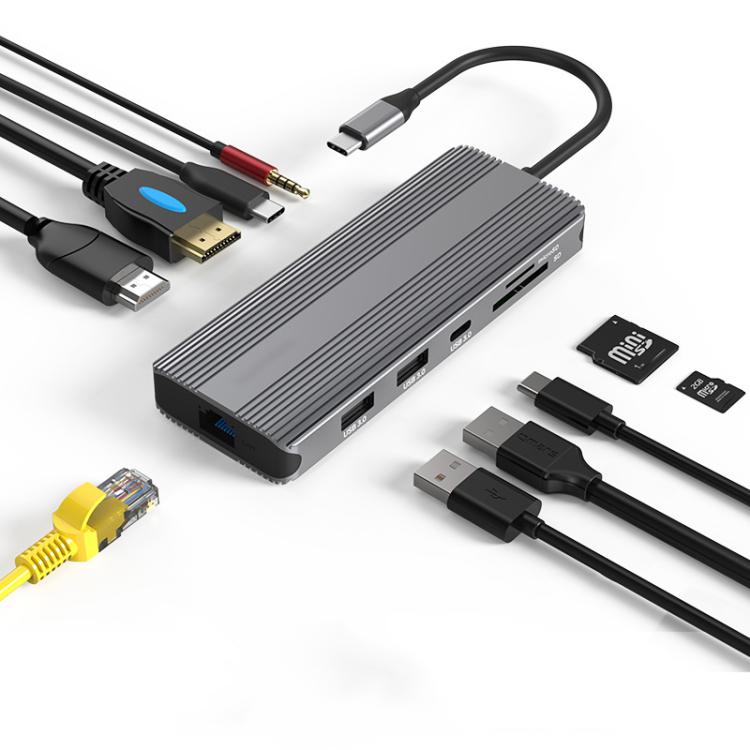 Stazione di docking di rete Gigabit HD multifunzionale di tipo C Blueendless, 10-in-1 DP+HDMI Dual 8K, 10-in-1 Dual HDMI 8K+4K