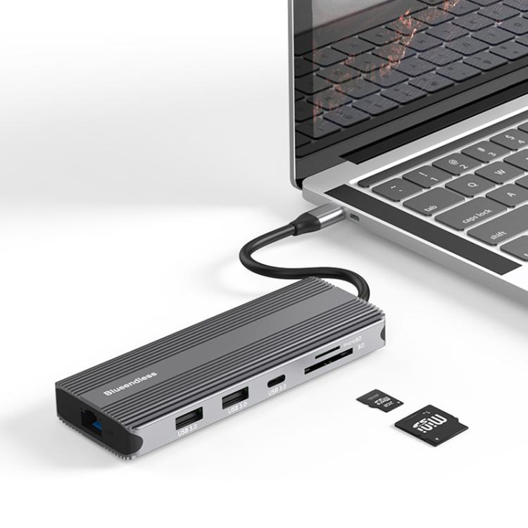 Stazione di docking di rete Gigabit HD multifunzionale di tipo C Blueendless, 10-in-1 DP+HDMI Dual 8K, 10-in-1 Dual HDMI 8K+4K