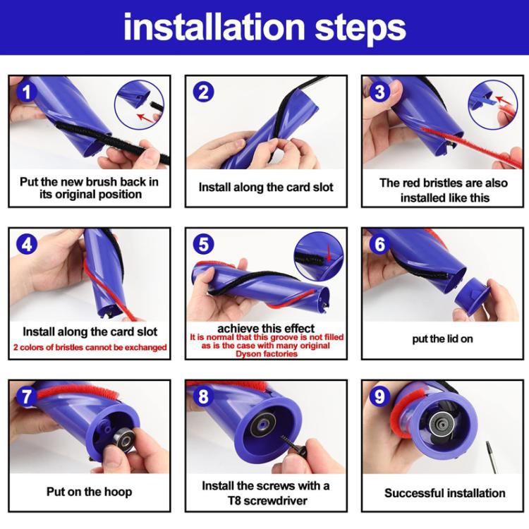 Strisce di peluche a spazzola rotante per aspirapolvere Dyson V7 / V8 / V10 / V11 Testina spazzola a trasmissione diretta, 1set 571 Wide, 2sets 571 Wide, 1set 674 Thin, 2sets 674 Thin