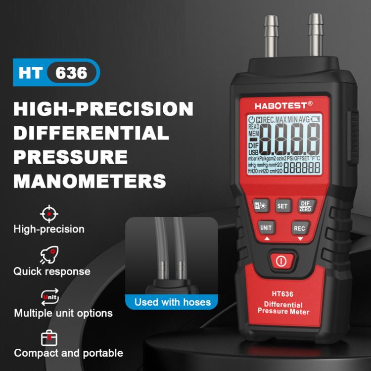 HABOTEST HT636 Misuratore di pressione differenziale ad alta precisione Tester di micropressione digitale, HT636
