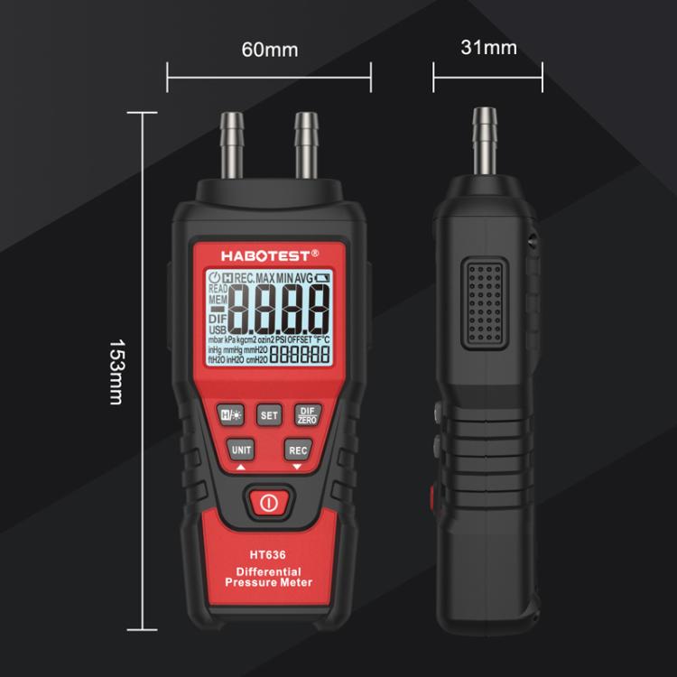 HABOTEST HT636 Misuratore di pressione differenziale ad alta precisione Tester di micropressione digitale, HT636
