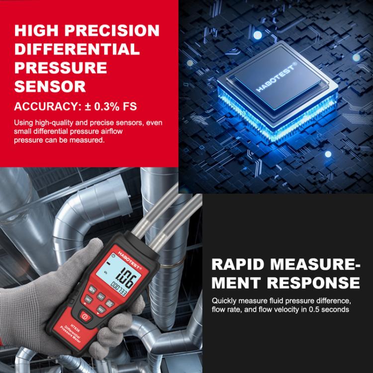 HABOTEST HT636 Misuratore di pressione differenziale ad alta precisione Tester di micropressione digitale, HT636