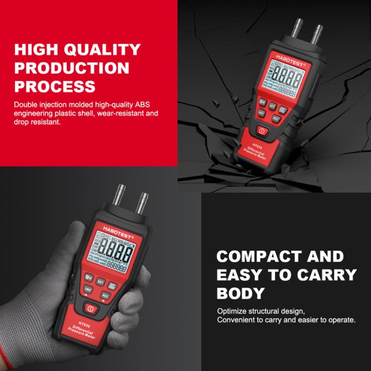 HABOTEST HT636 Misuratore di pressione differenziale ad alta precisione Tester di micropressione digitale, HT636