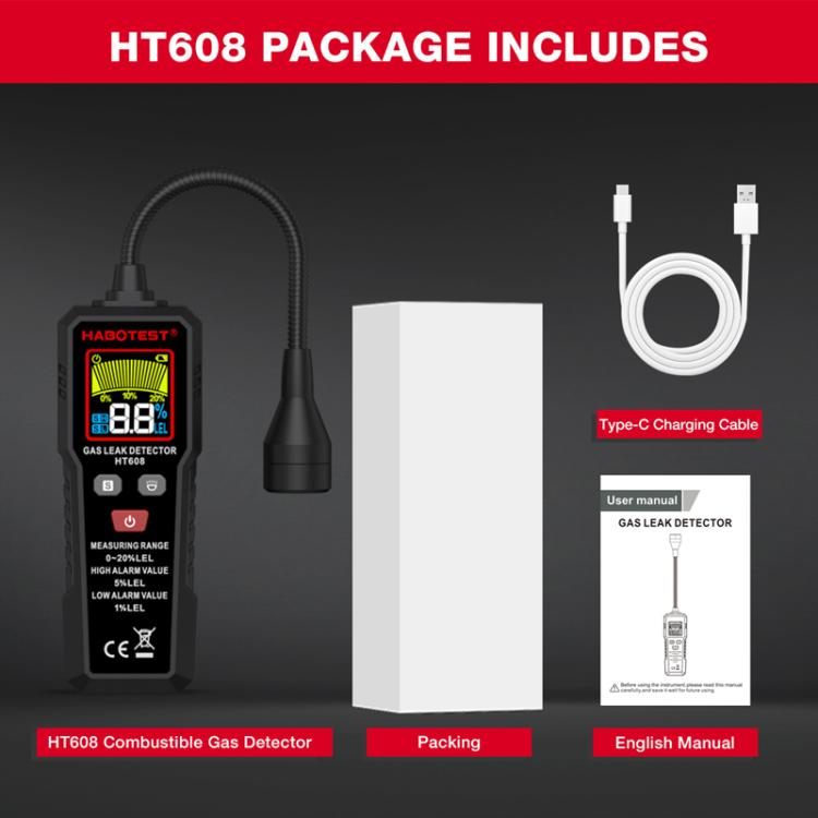 HTBOTEST HT608 Rilevatore di gas combustibile Rilevatore di gas naturale Allarme, HT608