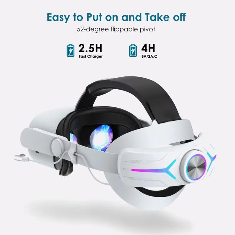 Per Meta Quest 2 VR RGB Head Strap Fascia regolabile Batteria integrata da 8000 mAh, For Meta Quest 2 (Gaming White), For Meta Quest 2 (Gaming Black), For Meta Quest 2 (White)