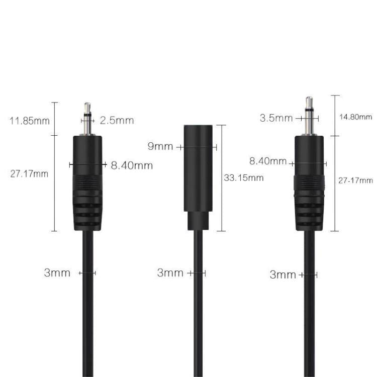 Cavo mono 2 pin AUX Cavo singolo altoparlante Cavo di alimentazione audio Cavo audio, lunghezza: 25 cm, 2.5mm Male, 2.5mm Female, 3.5mm Male, 3.5mm Female