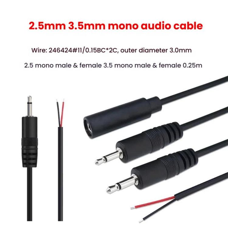 Cavo mono 2 pin AUX Cavo singolo altoparlante Cavo di alimentazione audio Cavo audio, lunghezza: 25 cm, 2.5mm Male, 2.5mm Female, 3.5mm Male, 3.5mm Female