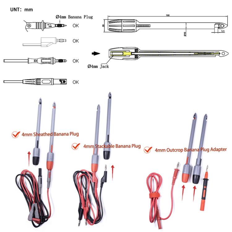Banana Plug Multimeter Non-Destructive Piercing Probe, 2mm Jack, 4mm Jack