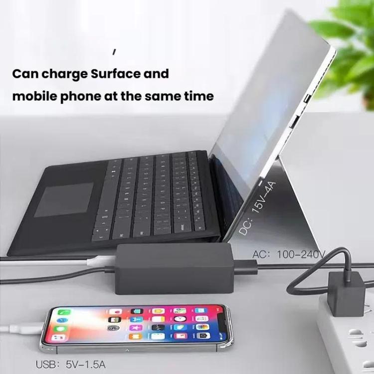 For Microsoft Surface Laptop 65W 15V 4A Fast Charger With 5V 1A USB-A Port AC Adapter, US Plug, EU Plug, UK Plug, AU Plug