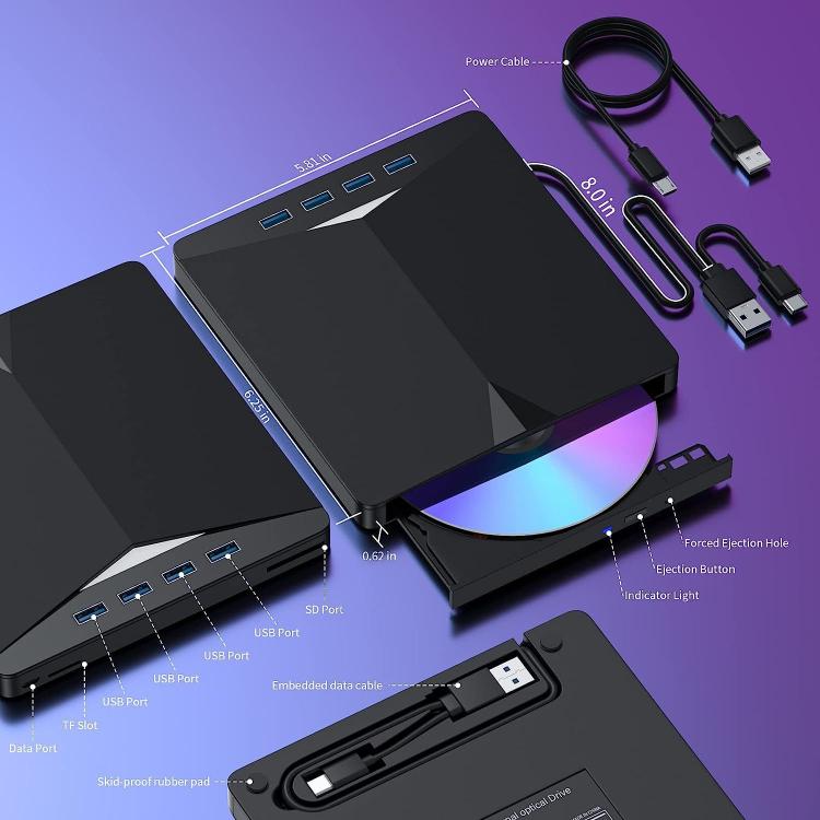 USB3.0 / Type-C External Removable Optical Drive DVD / CD Multi-Interface Writer, XD013