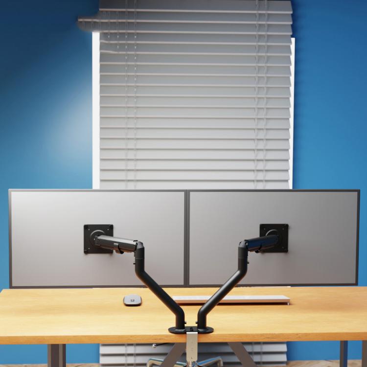 17-32 Inch Dual Monitor Mount Gas Spring 360 Degree Heavy Duty Floating Desk Arm, Dual Monitor Mount Black