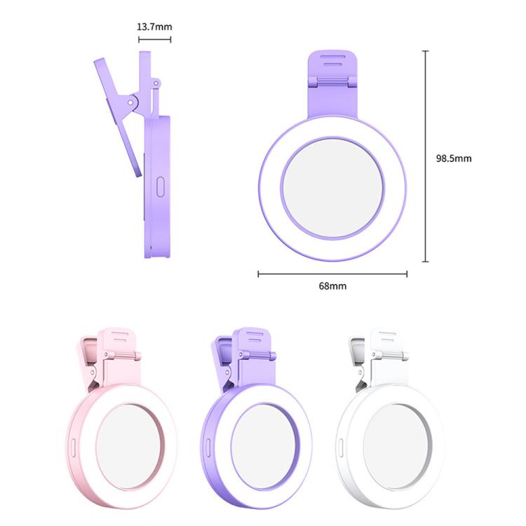 Foldable Clip-type Mobile Phone Rear Selfie Mirror Fill Light, White, Purple, Pink, White with Remote Control, Purple with Remote Control, Pink with Remote Control