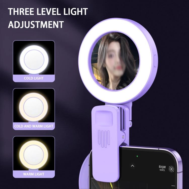 Foldable Clip-type Mobile Phone Rear Selfie Mirror Fill Light, White, Purple, Pink, White with Remote Control, Purple with Remote Control, Pink with Remote Control