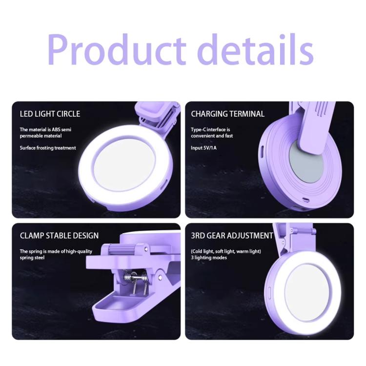 Foldable Clip-type Mobile Phone Rear Selfie Mirror Fill Light, White, Purple, Pink, White with Remote Control, Purple with Remote Control, Pink with Remote Control
