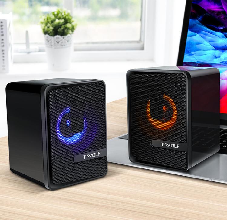 T-WOLF S3 USB/3.5mm Desktop Speakers For Phone / PC / Laptop Dual Diaphragm Subwoofer Sound System, S3