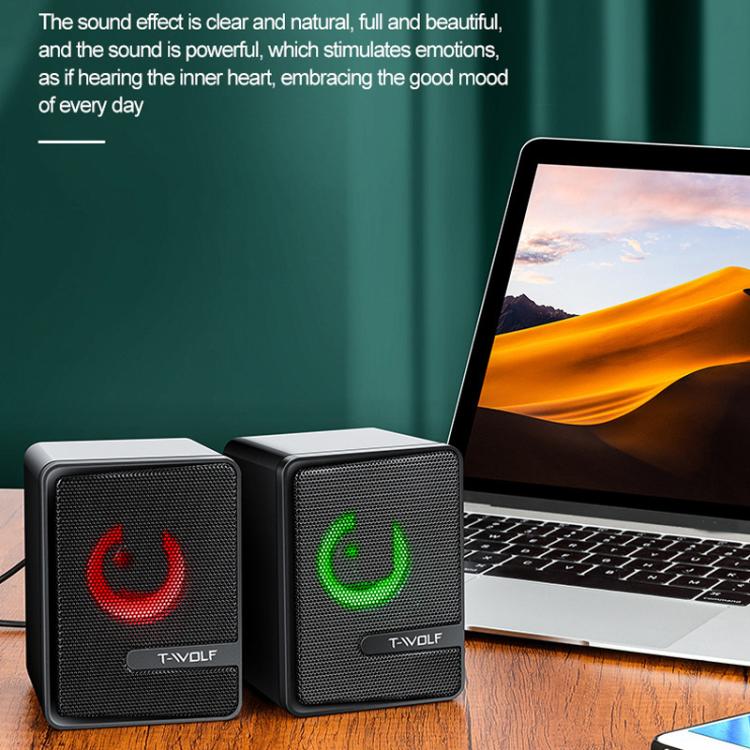 T-WOLF S3 USB/3.5mm Desktop Speakers For Phone / PC / Laptop Dual Diaphragm Subwoofer Sound System, S3