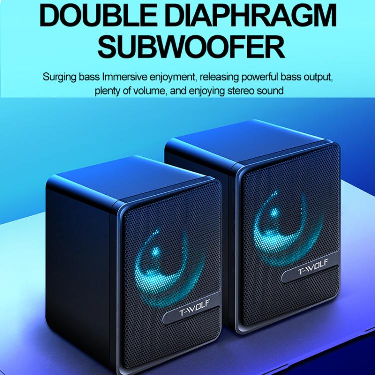 T-WOLF S3 USB/3.5mm Desktop Speakers For Phone / PC / Laptop Dual Diaphragm Subwoofer Sound System, S3