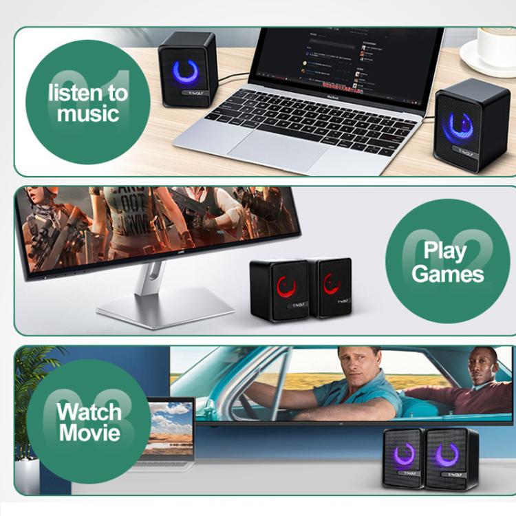 T-WOLF S3 USB/3.5mm Desktop Speakers For Phone / PC / Laptop Dual Diaphragm Subwoofer Sound System, S3