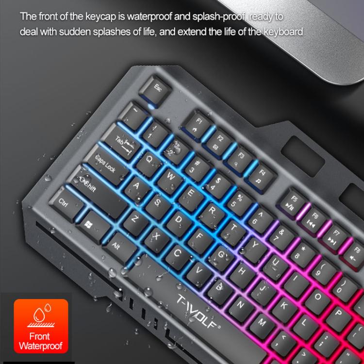 T-WOLF TF600 104-Key Wired Backlit Keyboard and Mouse Combo with Metal Panel & Phone Stand