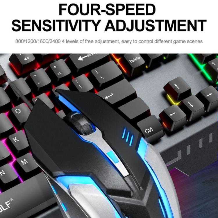 T-WOLF TF600 104-Key Wired Backlit Keyboard and Mouse Combo with Metal Panel & Phone Stand