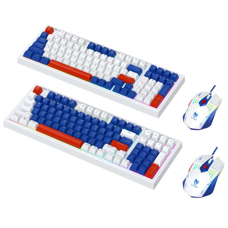 T-WOLF TF610 USB-C/Type-C Wired 98 Keys Keyboard and Mouse Combo Dual-Tone Keycaps Gaming Set